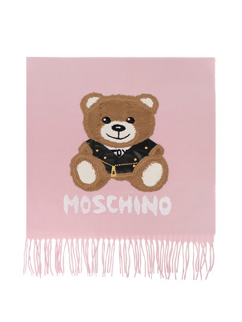 MOSCHINO TEDDY Sciarpa in lana con frange rosa - Sciarpe