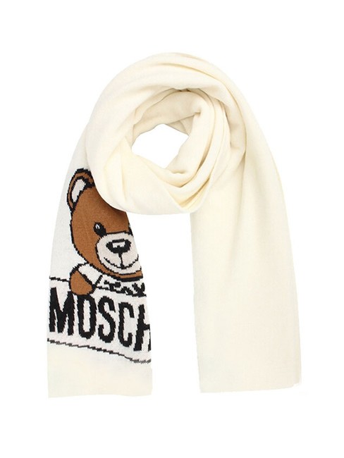 MOSCHINO TEDDY LOGO Sciarpa in misto lana bianco - Sciarpe