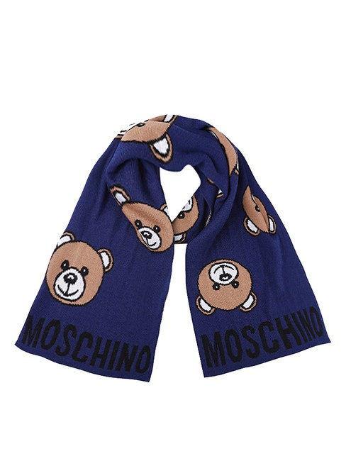 MOSCHINO TEDDY ALL OVER Sciarpa in misto lana blu - Sciarpe