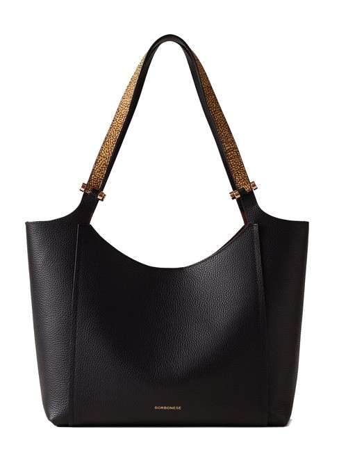 BORBONESE BOLT  Shopping Bag in pelle nero/op naturale - Borse Donna