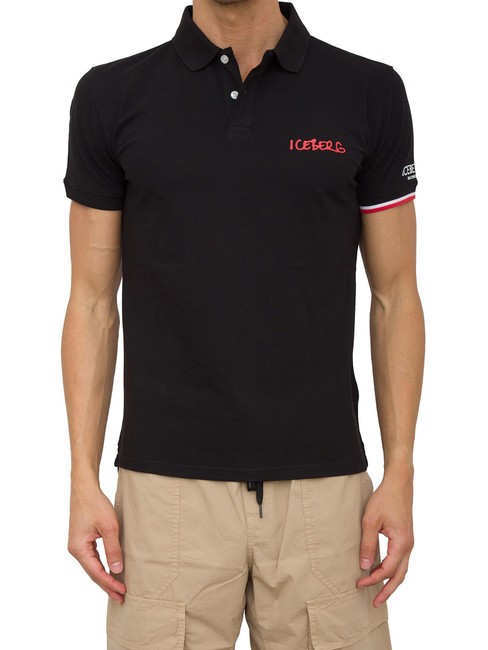 ICEBERG NEW BASIC LOGO Polo in cotone stretch black - Polo Uomo