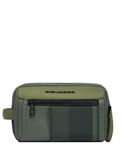 PIQUADRO STEVE Beauty case in pelle e tessuto VERDE - Beauty Case