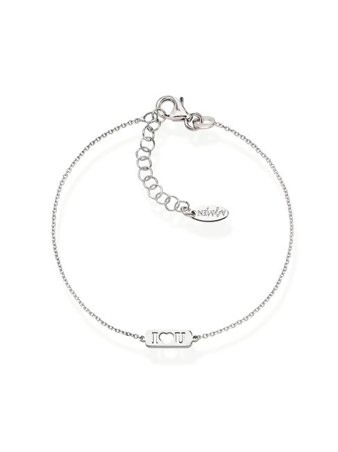 AMEN AMORE Bracciale targhetta I <3 U rodio - Bracciali Donna