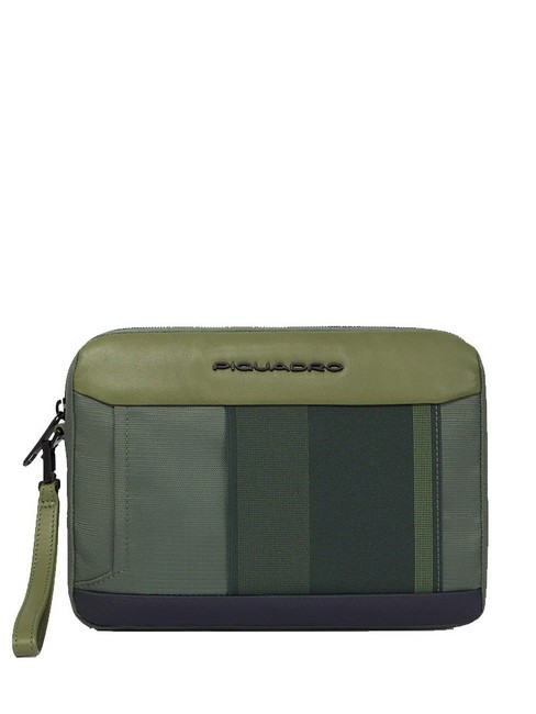 PIQUADRO STEVE Pochette in pelle e tessuto VERDE - Porta tablet & Organizer