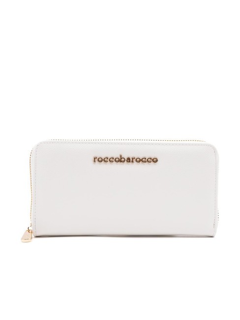 ROCCOBAROCCO LOGO METALLICO Portafoglio grande zip around off white - Portafogli Donna