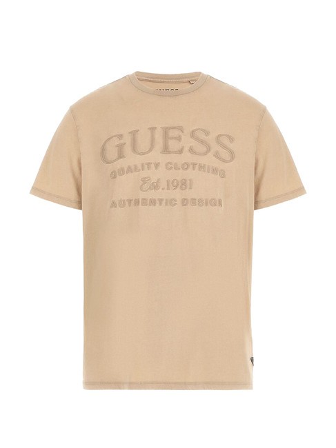 GUESS EMBROIDERY  T-Shirt in cotone desert mud multi - T-shirt Uomo