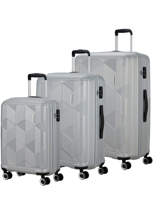 AMERICAN TOURISTER SUNCHASER Set Trolley Cabin + Medio + Grande SILVER - Set Trolley