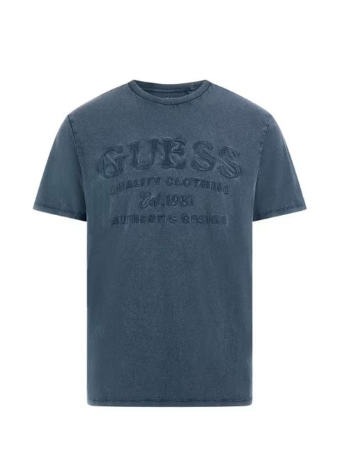 GUESS EMBROIDERY  T-Shirt in cotone south coast blue mul - T-shirt Uomo