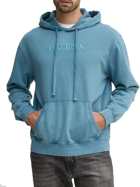 GUESS FINCH TERRY Felpa con tasca e cappuccio wild storm blue mult - Felpe Uomo