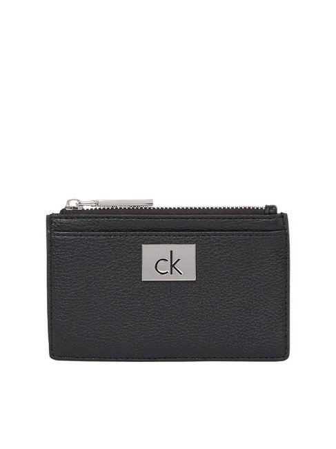 CALVIN KLEIN CK PLAQUE Portacarte piatto con zip pvh black - Portafogli Donna