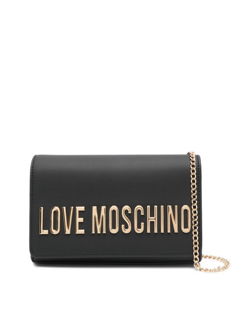 LOVE MOSCHINO BOLD LOGO Borsa con flap e tracolla catena Nero - Borse Donna