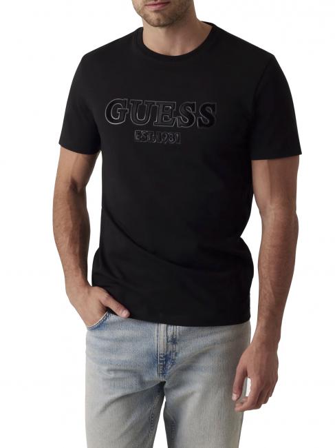 GUESS SS CN SPRAYED FLOCK LOGO  T-Shirt in cotone jetbla - T-shirt Uomo