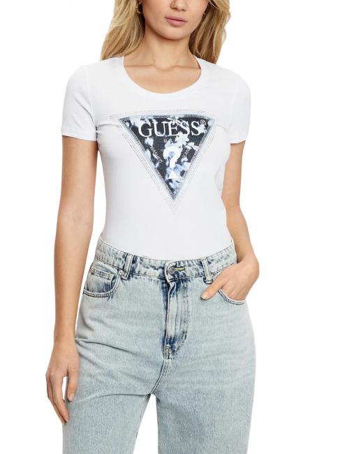 GUESS SS CN TRIANGLE FLOWER T-Shirt in cotone purwhite - T-shirt e Top Donna