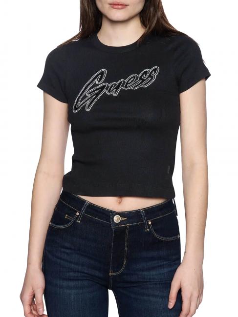 GUESS SS CN RIB LOGO T-shirt a maniche corte jetbla - T-shirt e Top Donna