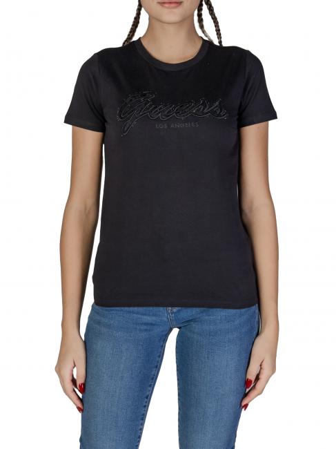 GUESS SS SCRIPT LACE LOGO EASY  T-Shirt in cotone jetbla - T-shirt e Top Donna