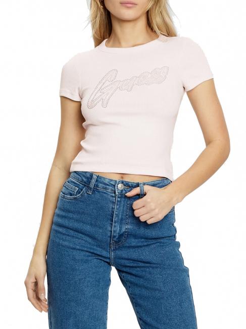 GUESS SS CN RIB LOGO T-shirt a maniche corte low key pink - T-shirt e Top Donna