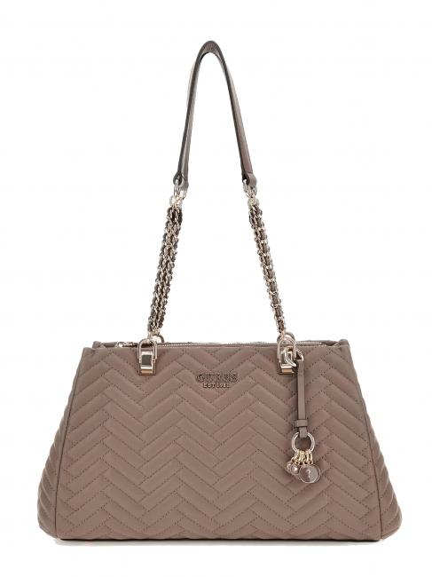 GUESS ANNING Borsa trapuntata manici catena dark taupe - Borse Donna