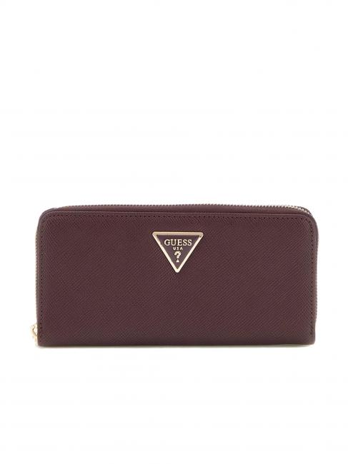 GUESS LAUREL Portafoglio grande stampa saffiano aubergine - Portafogli Donna