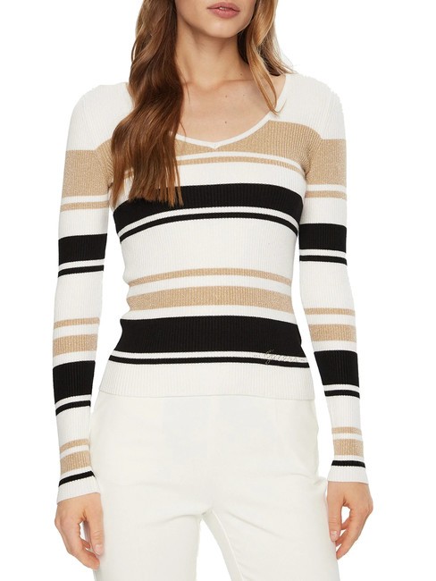 GUESS EVIE STRIPED  Maglia a righe white black gold str - Maglie Donna