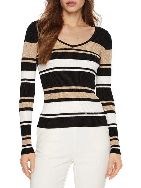 GUESS EVIE STRIPED  Maglia a righe black white gold str - Maglie Donna