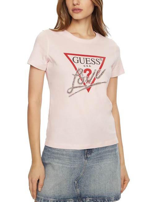 GUESS SS CN TRIANGLE LOVE T-Shirt in cotone low key pink - T-shirt e Top Donna