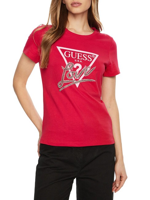 GUESS SS CN TRIANGLE LOVE T-Shirt in cotone wild red - T-shirt e Top Donna