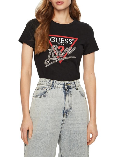 GUESS SS CN TRIANGLE LOVE T-Shirt in cotone jetbla - T-shirt e Top Donna