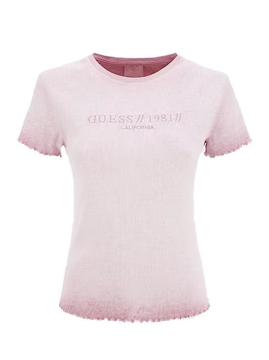 Guess Edurne T-Shirt A Costine In Cotone Cold Vintage Blush